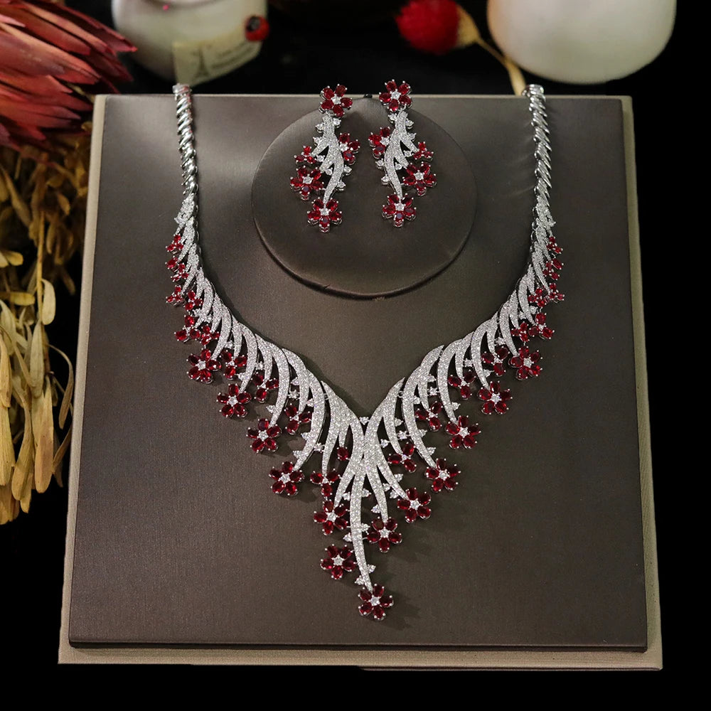 Elegant Floral Crystal Necklace and Earring Set for Women