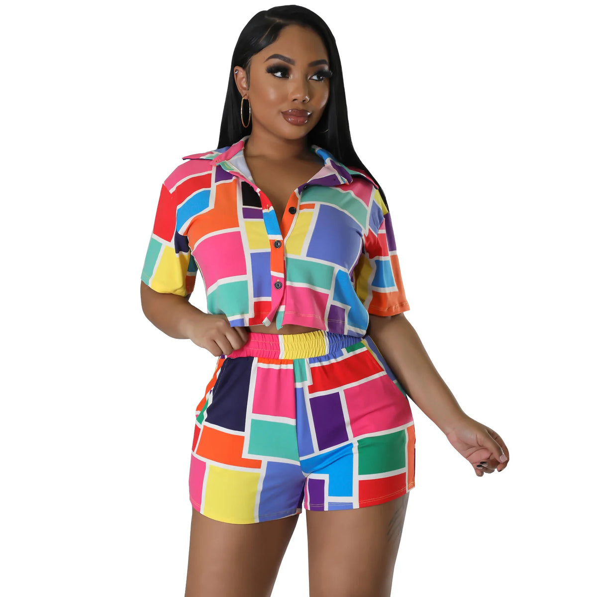 African Print Dashiki Two Piece Set With Shorts for Women