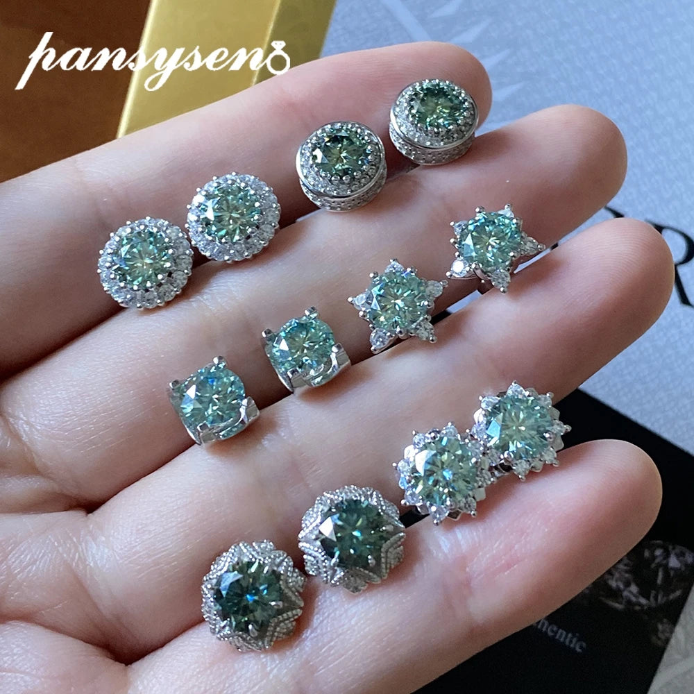 Stud Earrings With Blue Green Moissanite 2 Carat Total Elegant Timeless Style Gift