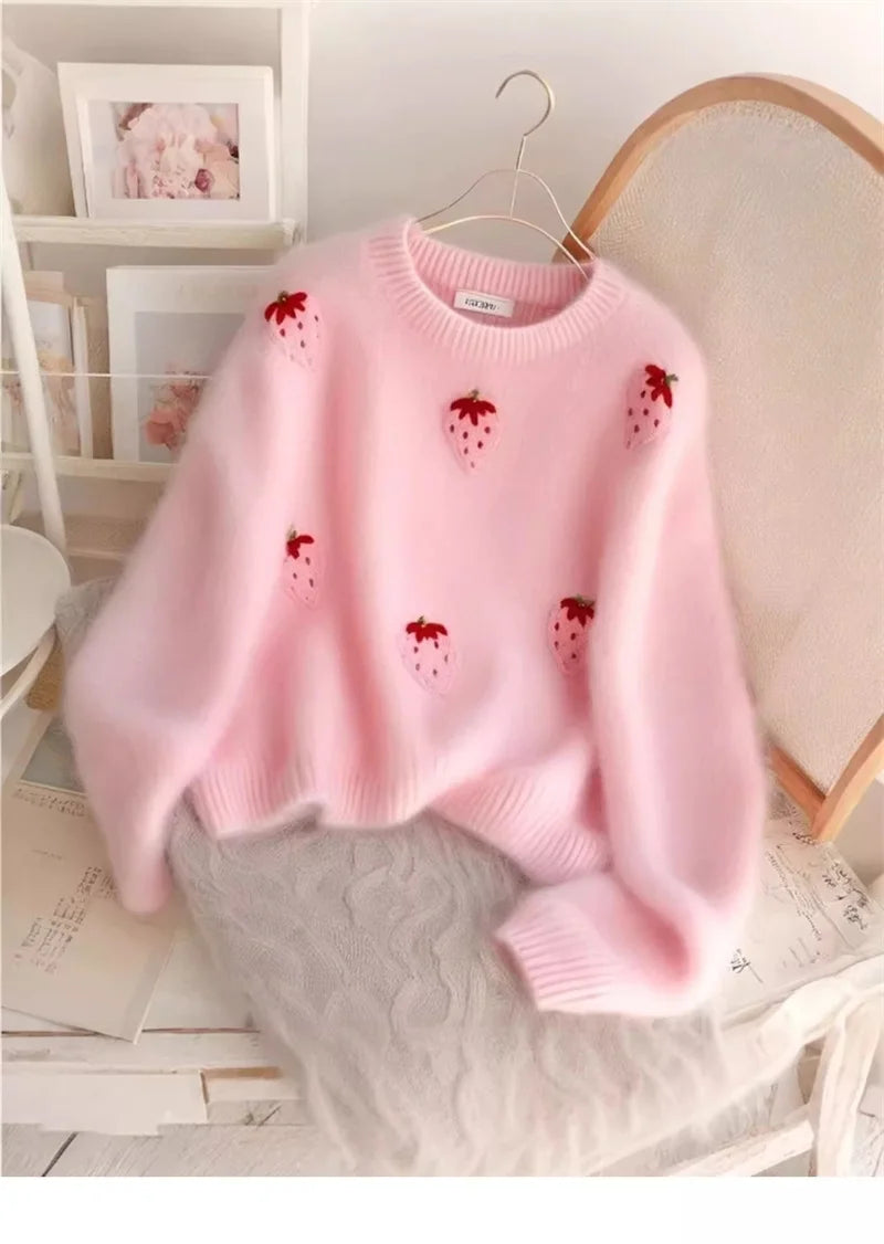 Pink Embroidered Mink Cashmere Sweater