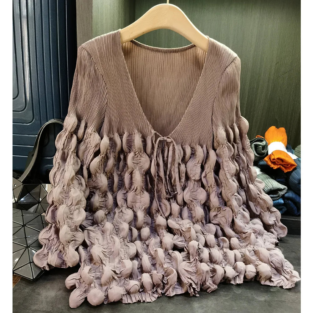 Elegant Lace Up Pleated Long Sleeve Coat for Women