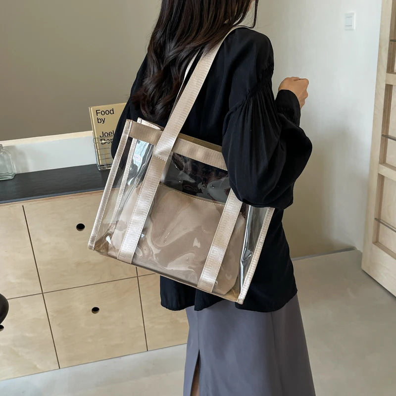 Two In One Transparent PVC Shoulder Bag Set for Women