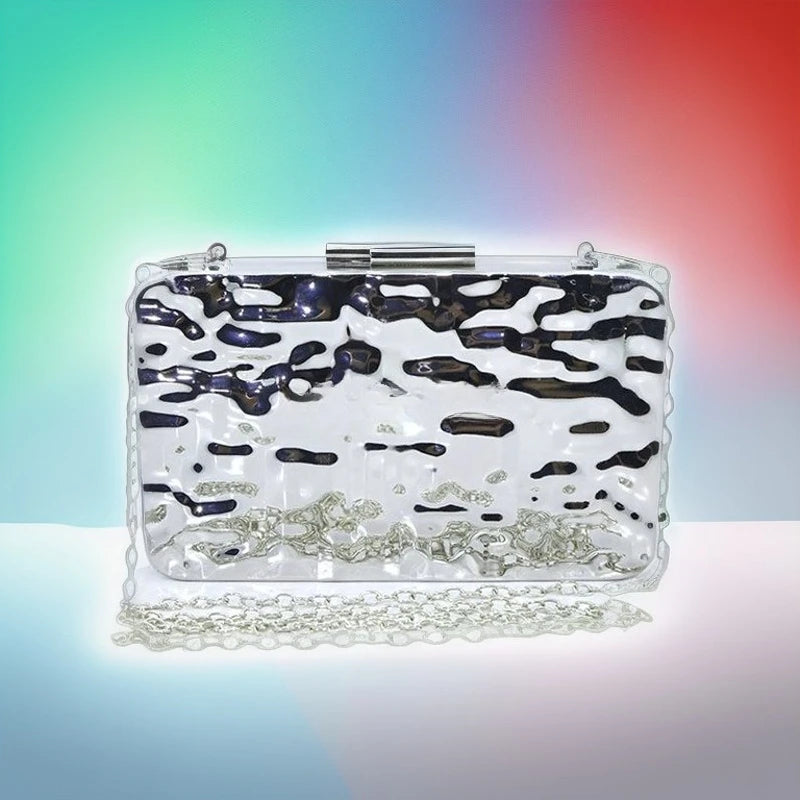 Luxury Silver Wavy Chain Evening Handbag for Women