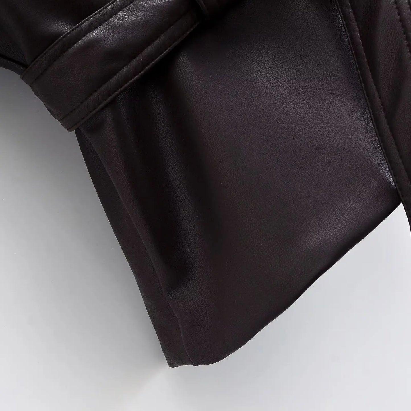 Vintage Black Belted Faux Leather Jacket for Women