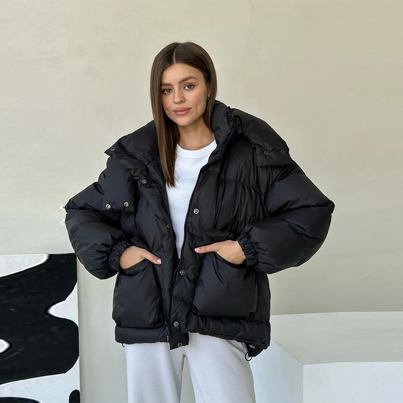 Casual Leopard Print Hooded Puffer Jacket For Women