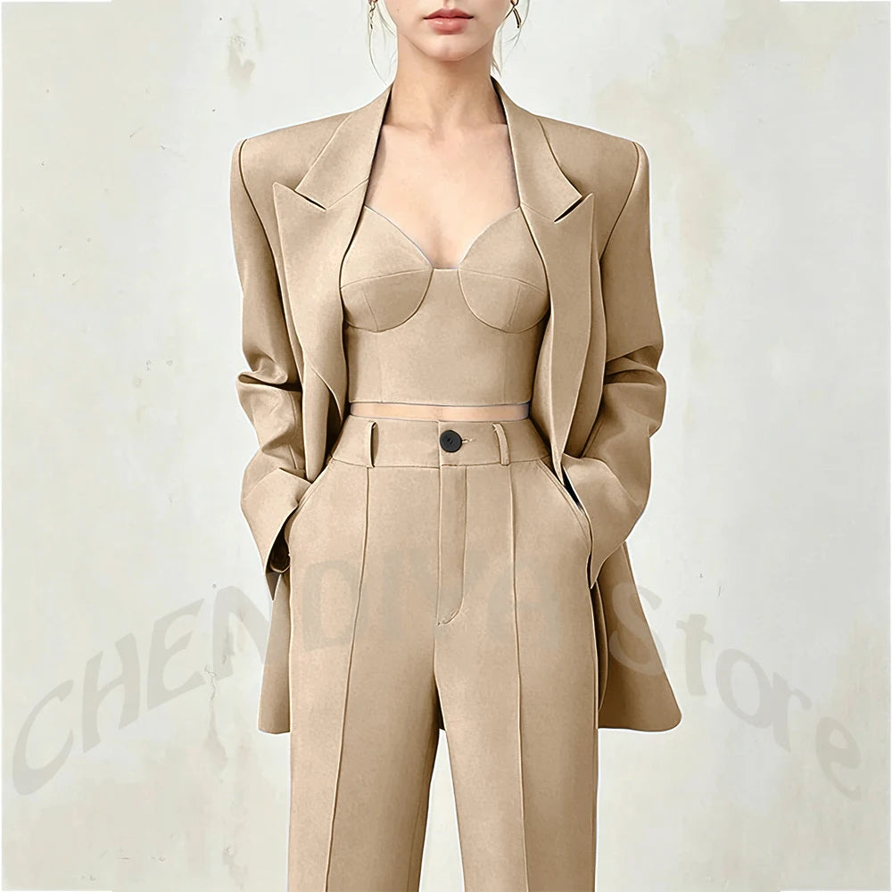 Business Casual Women's Suit Two Piece Peaked Lapel Stylish Double Breasted Formal Outfit Female Jacket Pants Customized