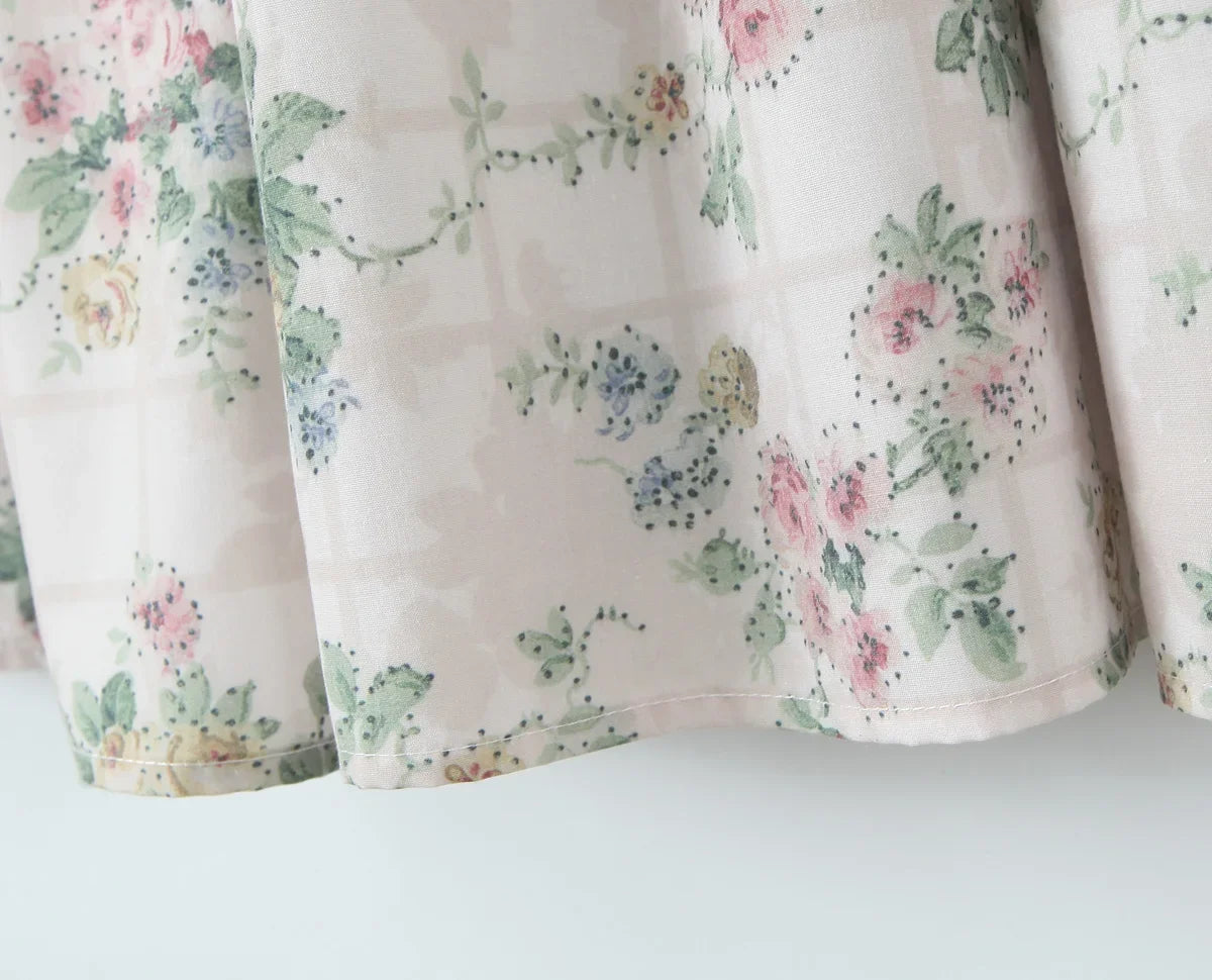 Vintage Boho Floral Print Maxi Dress with Ruffles for Women