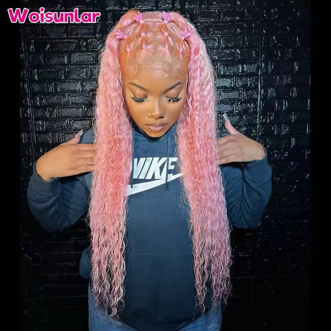 36 inches 200% Light pink Front Lace wigs human hair 13x4 Transparent Lace Jerry curly Black Women Natural 100% Human hair