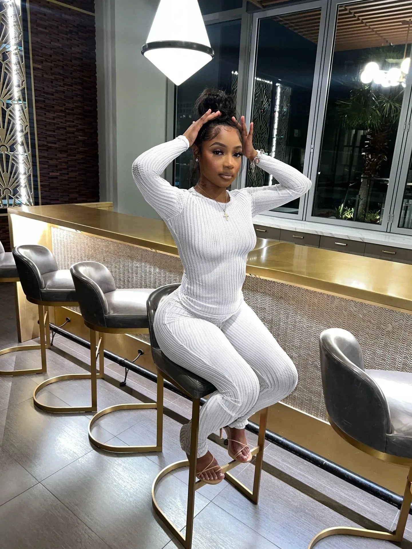 CM.YAYA Fashion See Though Women's Set Long Sleeve T-shirt and Flare Pants 2024 Active Street Two 2 Piece Sets Outfits Tracksuit