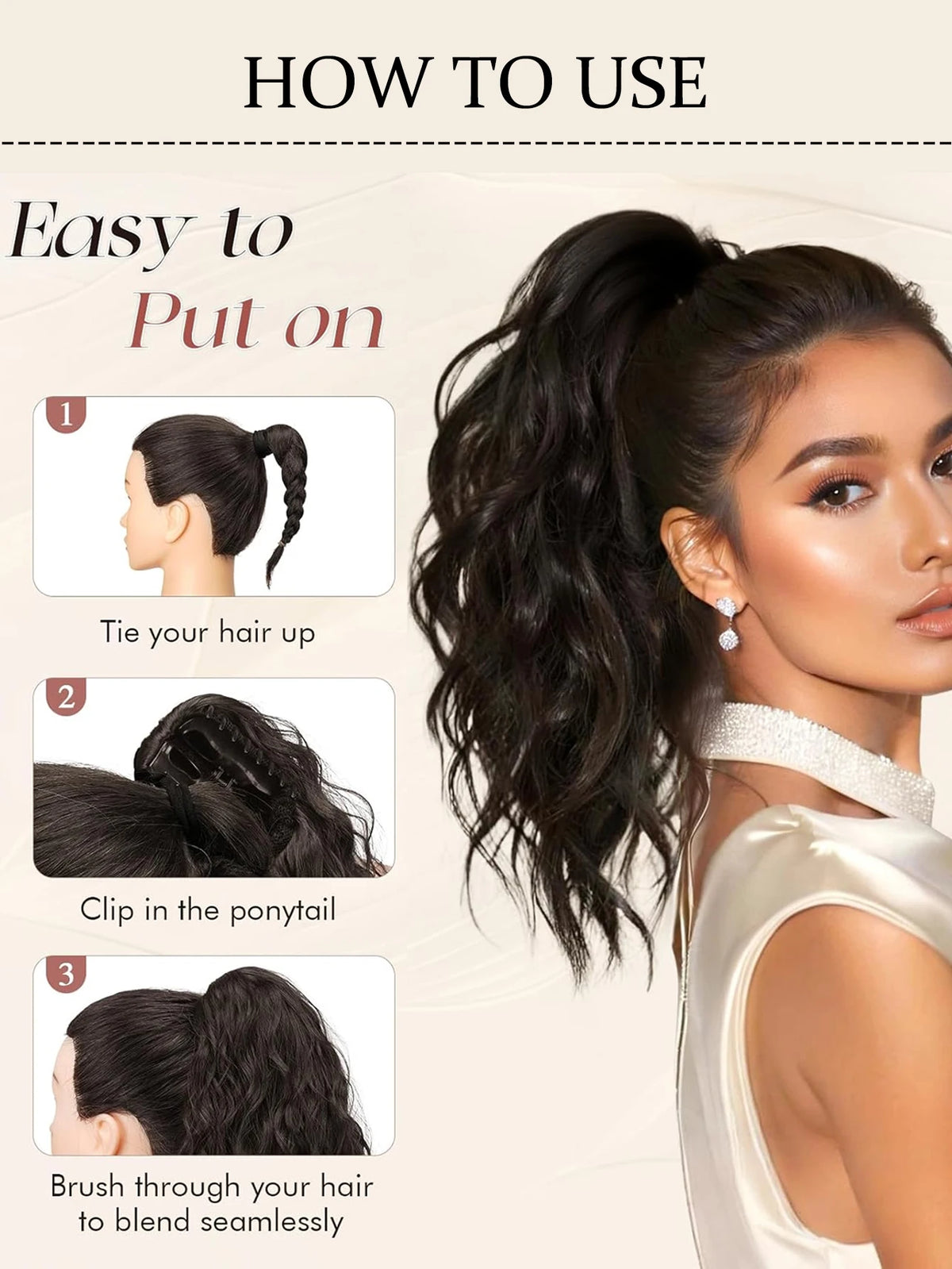 Frosted Water Wave Clip In Ponytail Hair Extension For Women