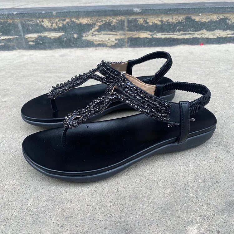 Comfortable Rhinestone Open Toe Flat Sandals for Women