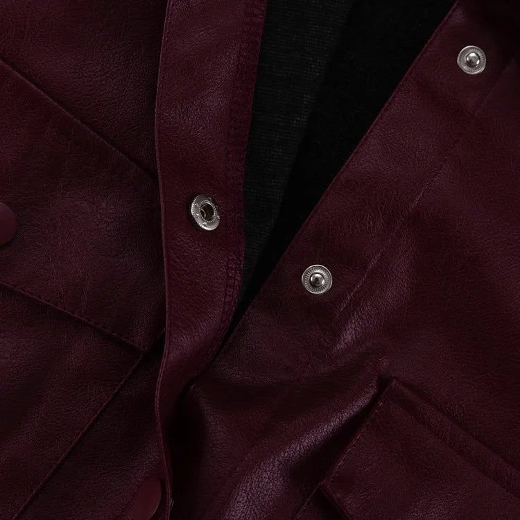 Faux Leather Two Piece Dress Coat Set