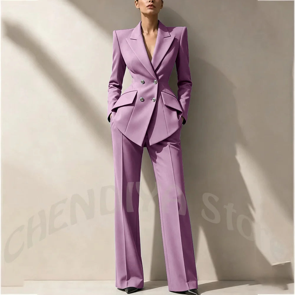 New Arrival Women's Two Piece Suit Peak Lapel Slim Fitted Classic Double Breasted Wedding Guest Evening Gala Party Female Set
