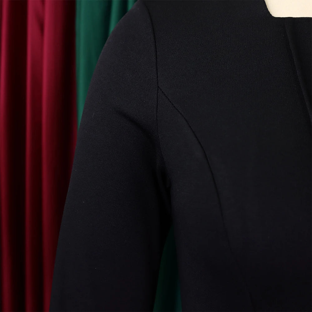 Elegant Bodycon Dresses for Women Square Neck Full Sleeve Ruffles Package Hips Mid Calf Formal Business Work Vestidos Mujer Robe