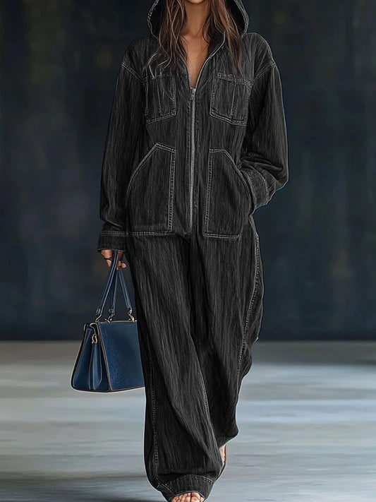 Spring Autumn Zipper Patchwork Chic Jumpsuits, Women Casual Long Sleeve Fashion Playsuits, 2025 Wide Leg Pants Ladies Bodysuits