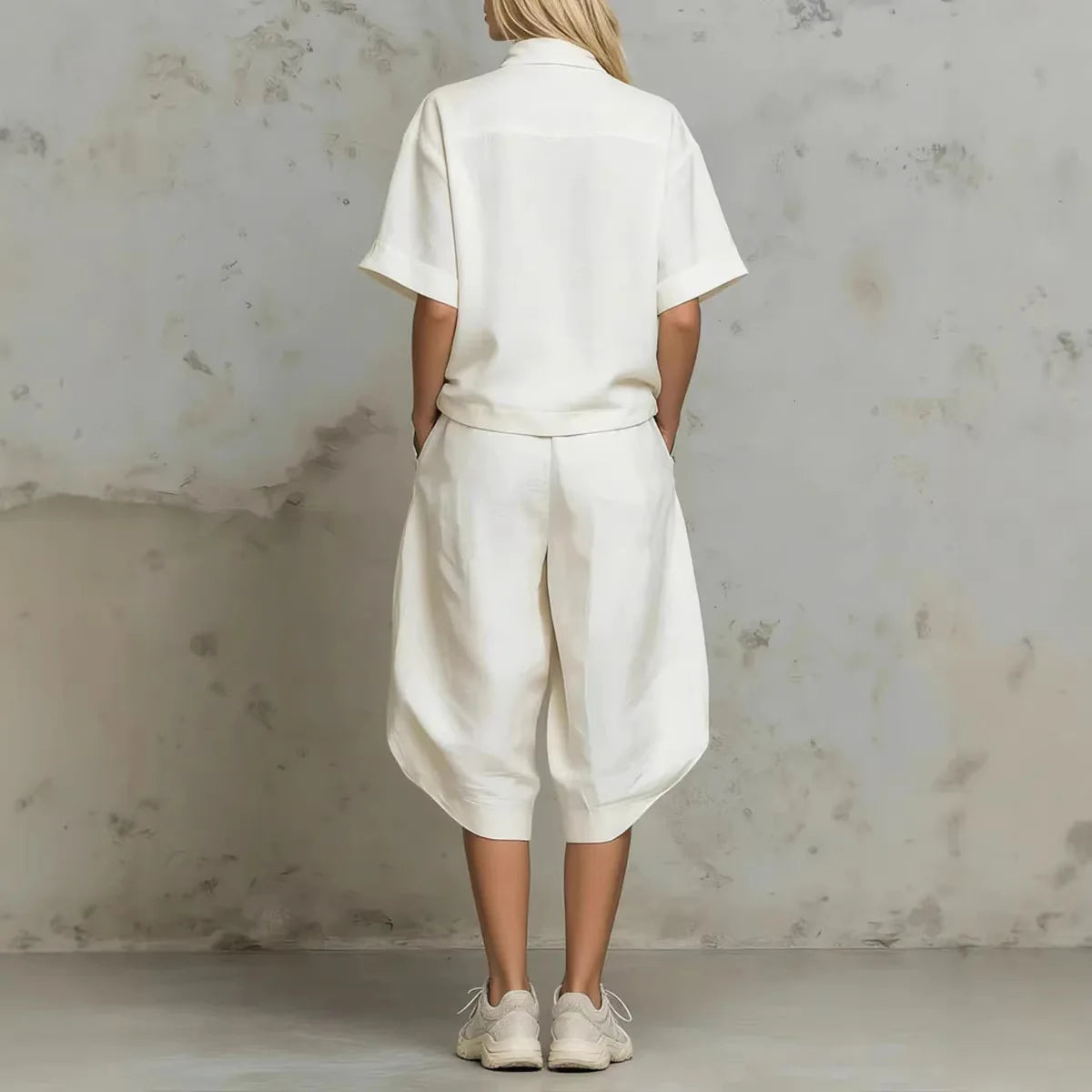Casual Summer Zipper Neck Two Piece Shorts Set for Women