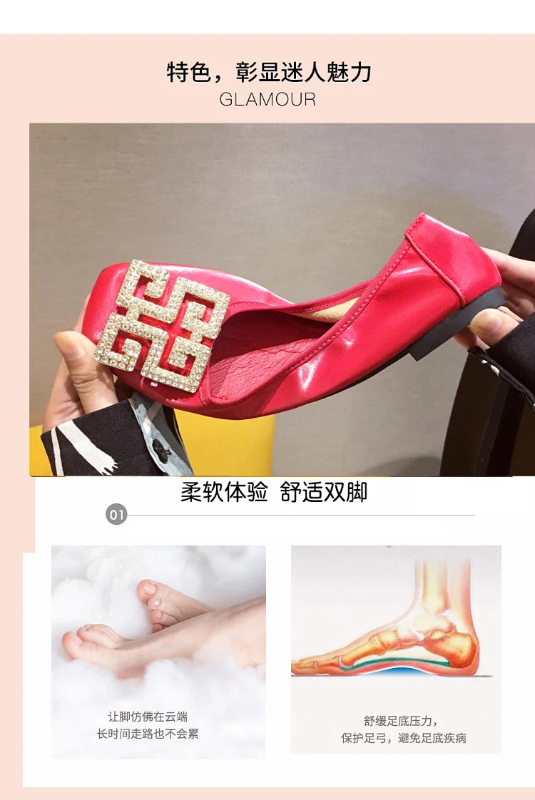 Rhinestone Buckle Square Toe Slip On Flats for Women