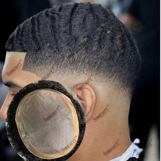 Curly Human Hair Toupee Replacement System for Men