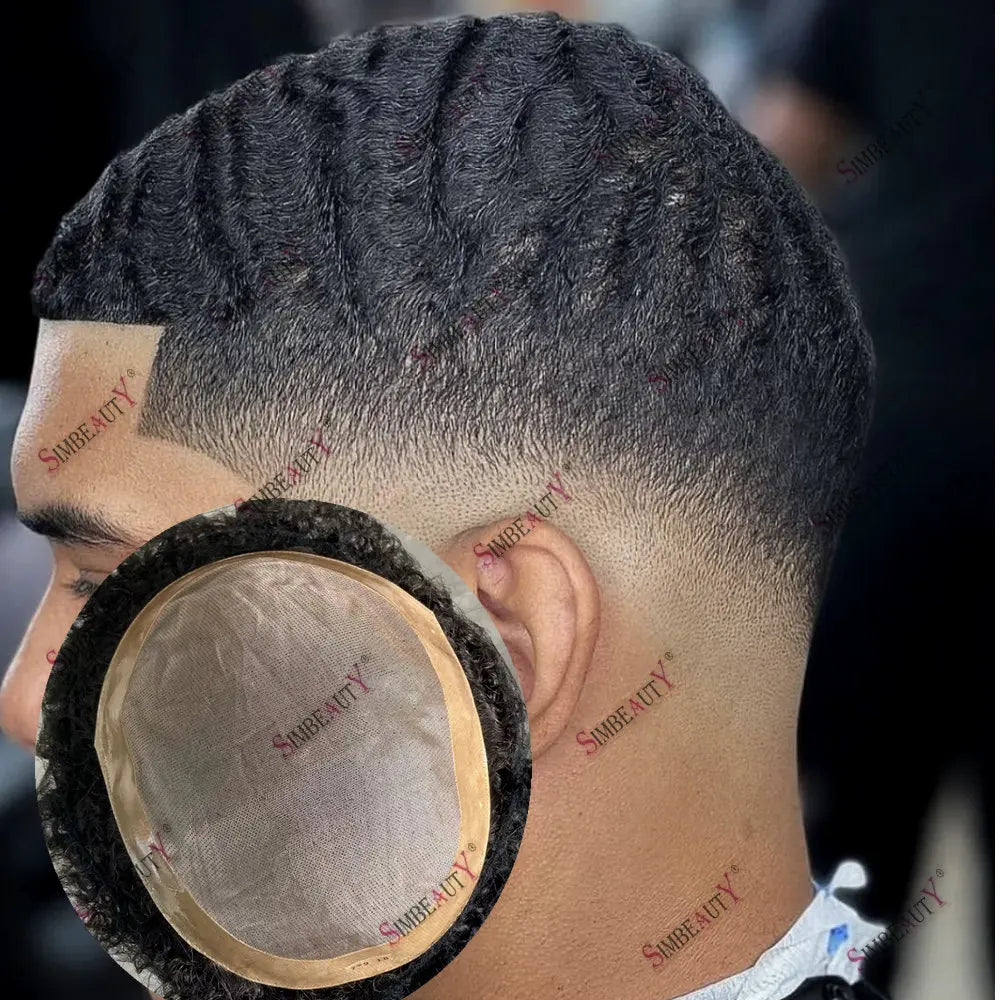 Curly Human Hair Toupee Replacement System for Men
