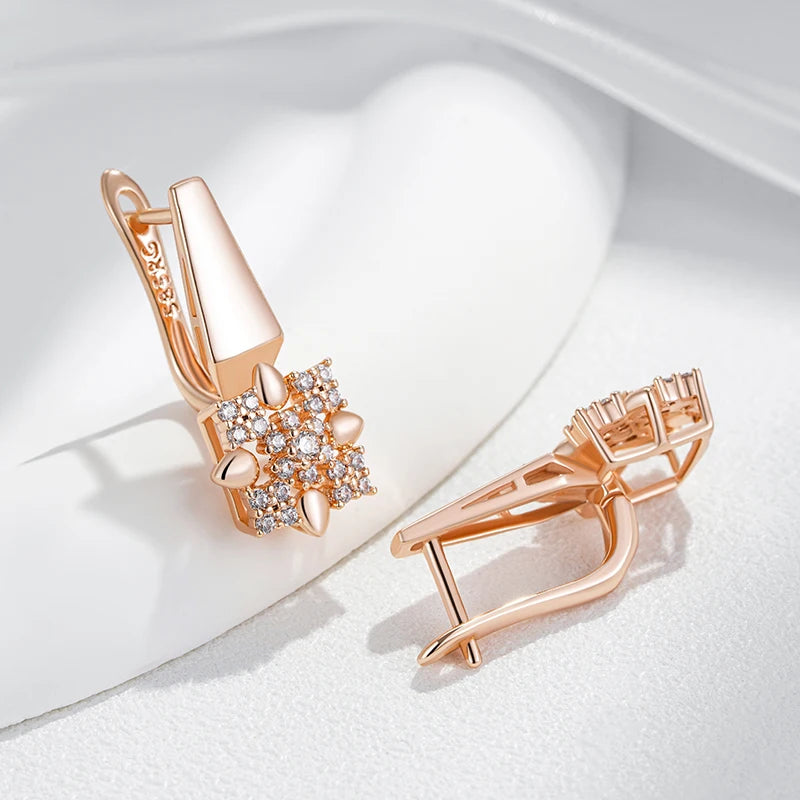 Rose Gold Crystal Flower Drop Earrings