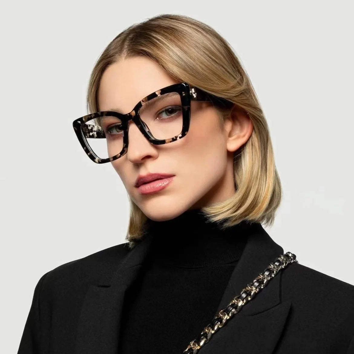 Vintage Black Floral Square Reading Glasses With Blue Light Filter for Women