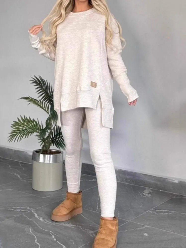 Casual Long Sleeve Two Piece Pullover Set for Women