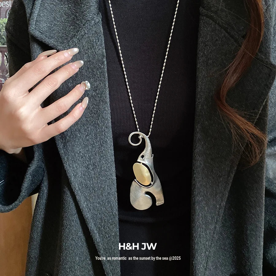 Stylish Elephant Pendant Necklace with Collarbone Chain for Women