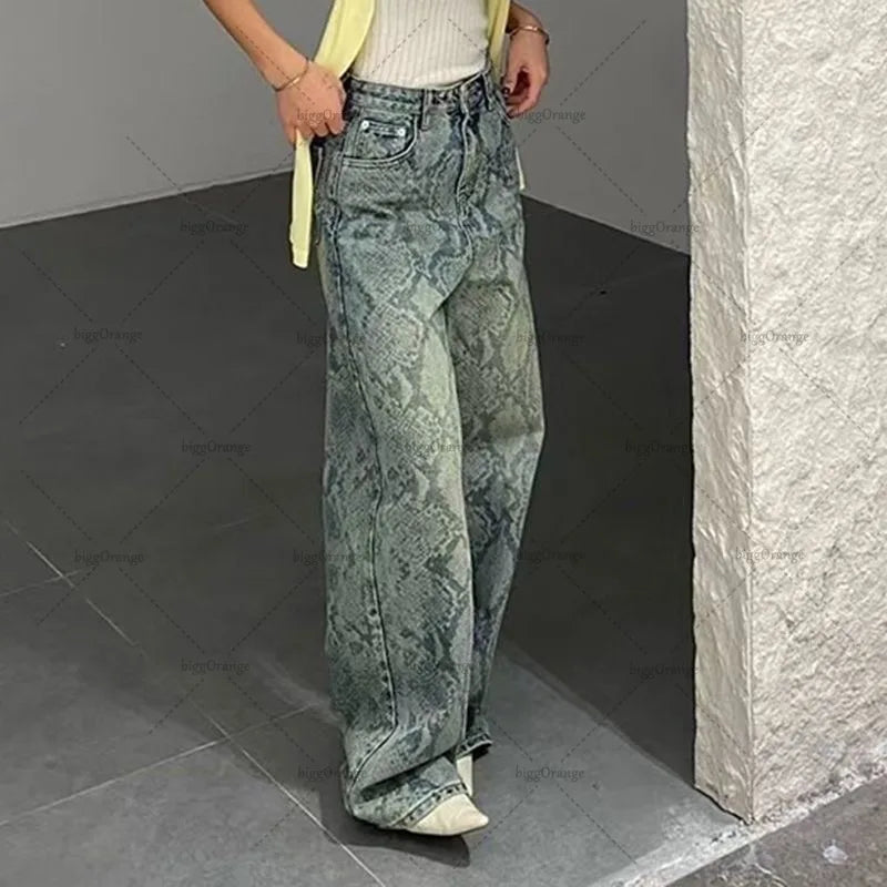 Snake Print High Waist Jeans