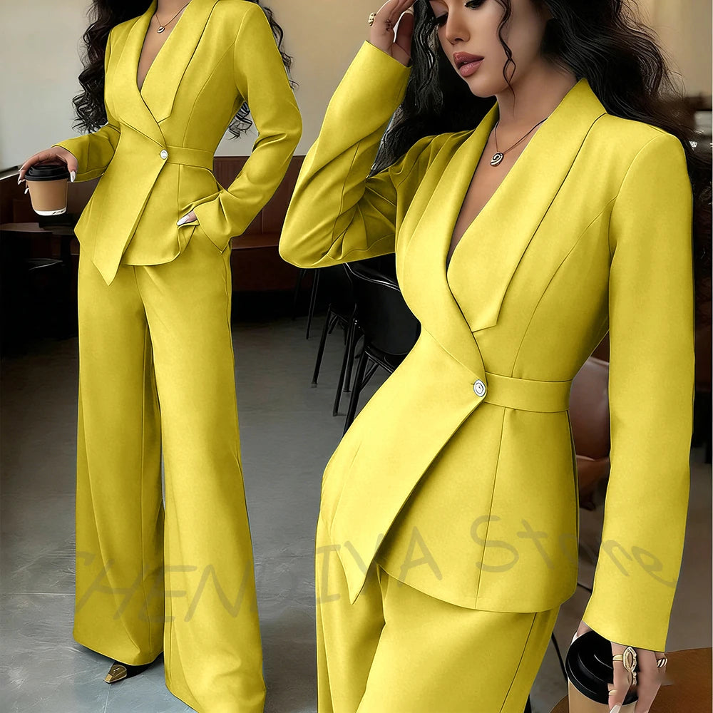 Elegant Office Lady Professional Suit Two Pieces Classic Shawl Lapel Single Button Outfit High Quality Women's Tailored Set