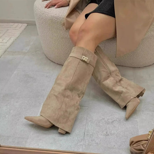 Pointed High Heel Mid Calf Boots