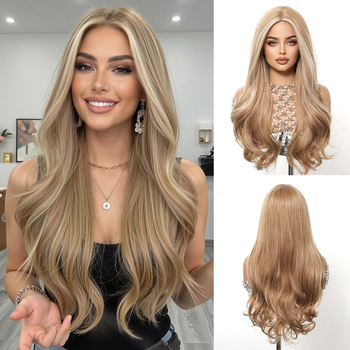 Long Wavy Grey And White Highlight Synthetic Wig for Women