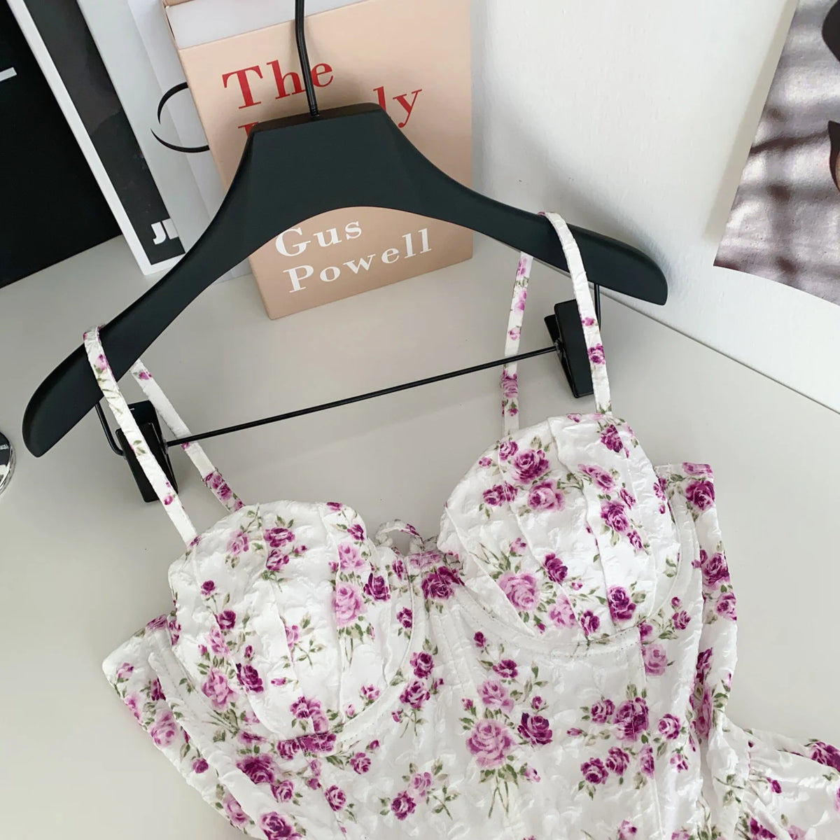 French Corset Print Ruffle Strap Tank Top for Women