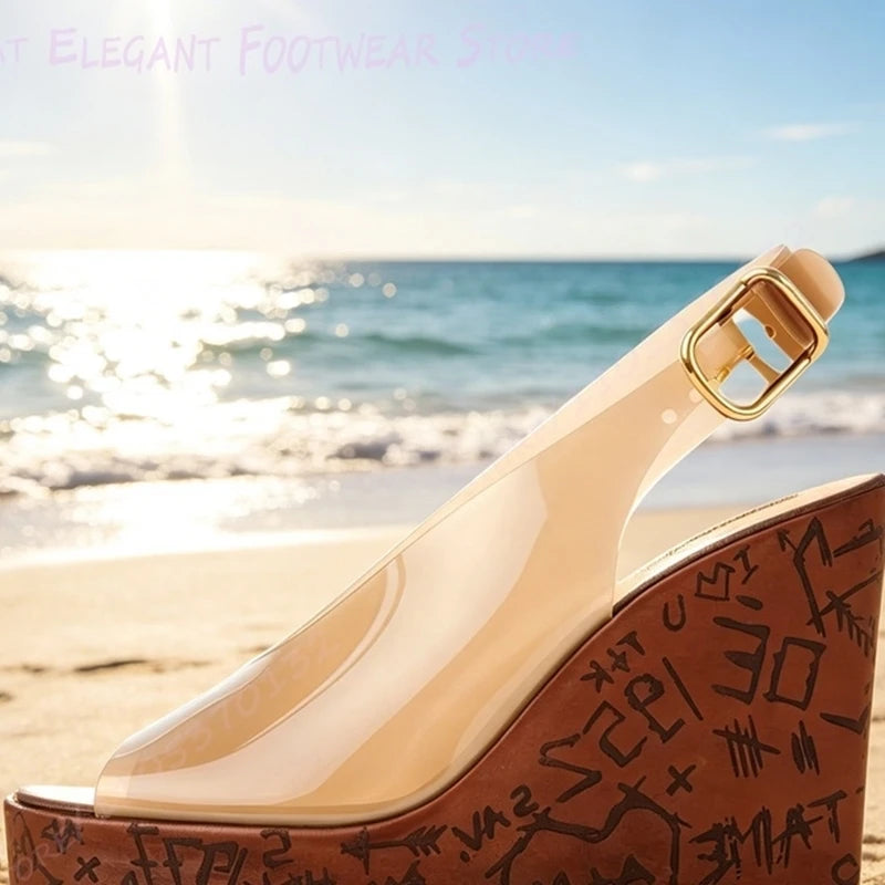 Bold Graphic Print Platform Wedge Sandals for Women