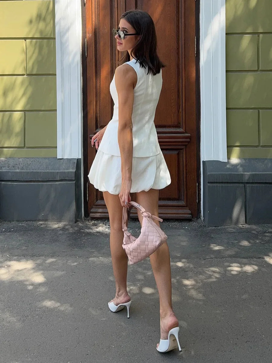 Casual Cotton Sleeveless Mini Skirt And Top Set for Women