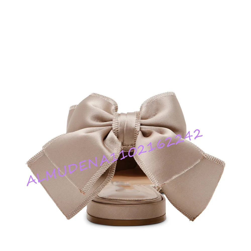 Elegant Satin Pointed Toe Bow Slingback Flats for Women