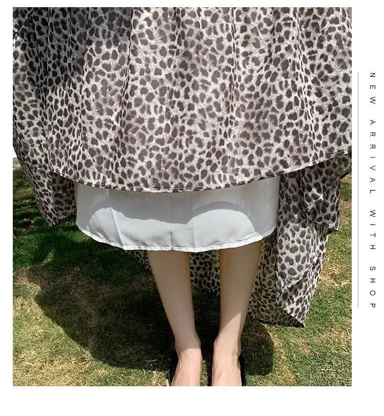 Vintage Leopard Print Tiered Maxi Skirt For Women