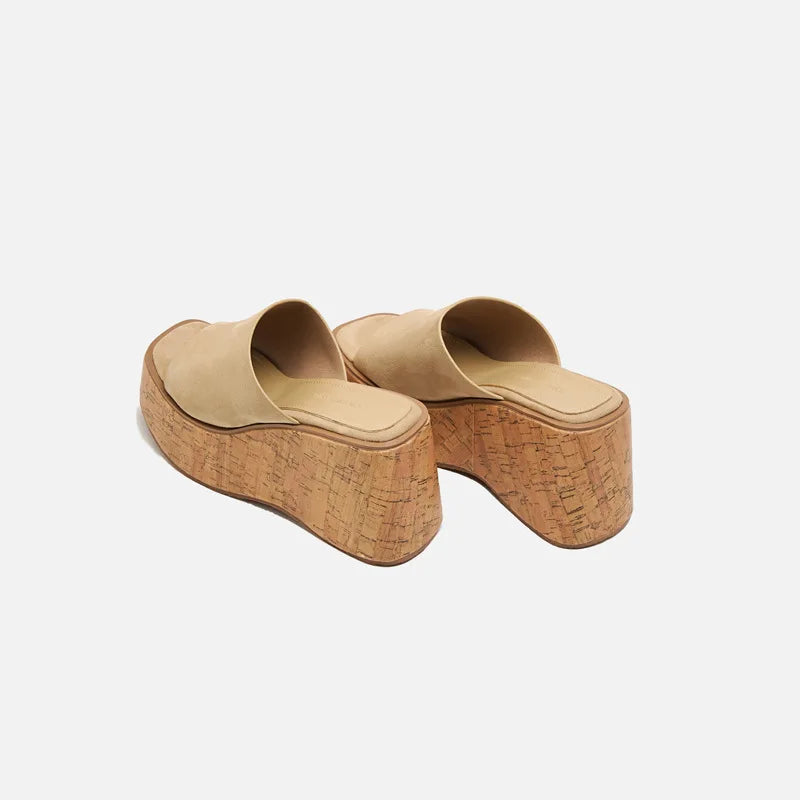 Platform Wood Grain Sandals with Wedge Heels Open Toe for Women