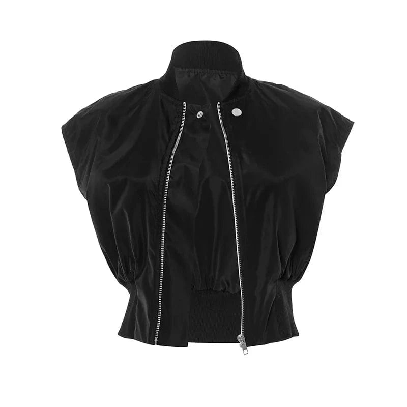 Joskaa Casual Black Cardigan Tops Women Hipster O-Neck Sleeveless Zipper Vests Jackets 2025 Summer Outerwear Y2K Streetwear