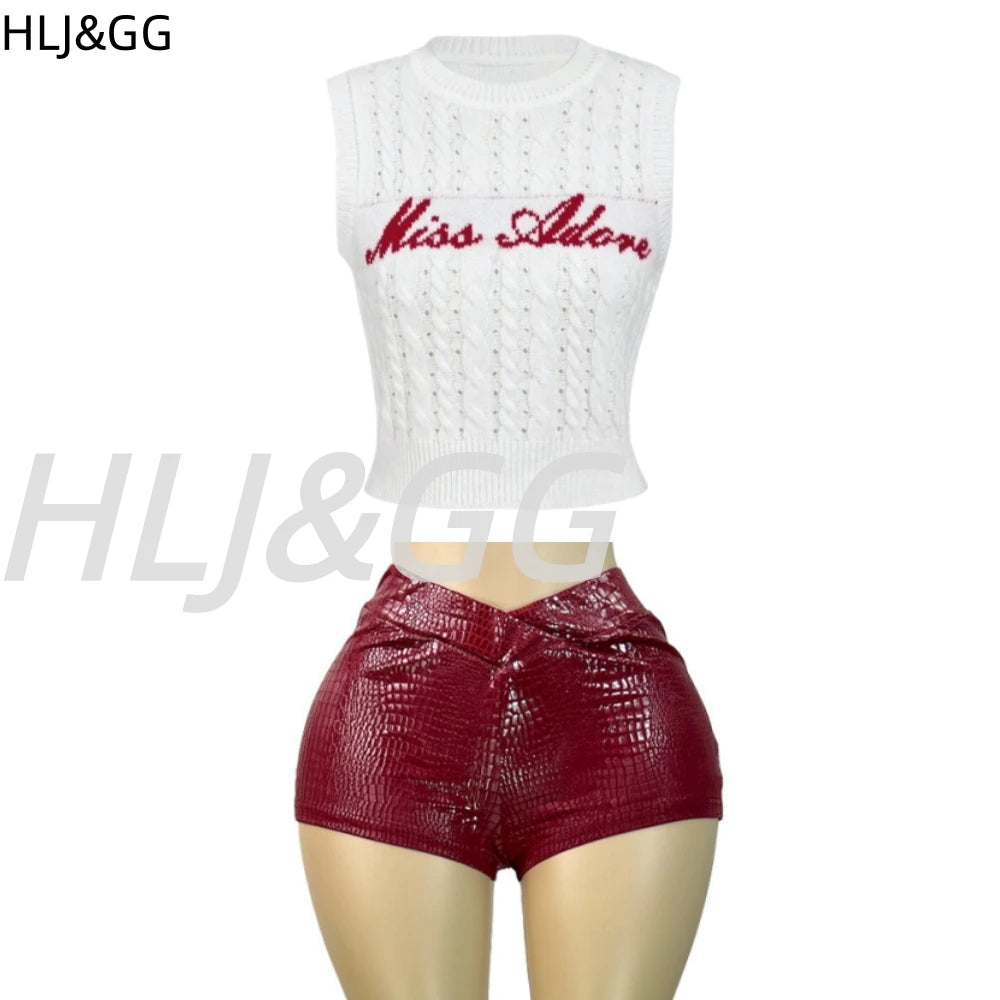 Letter Knit Crop Top Two Piece Set Streetwear for Women