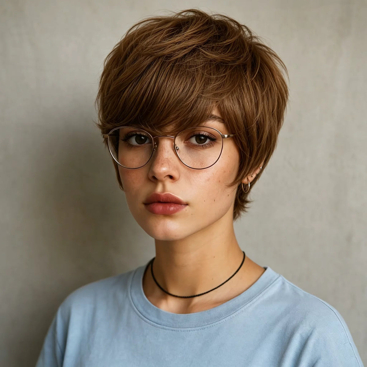 Straight Short Pixie Human Hair Wig With Bangs For Women