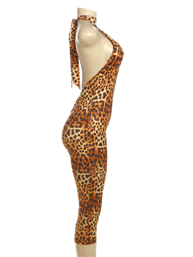 Weird Puss Colorful Print Romper Women Halter Bandage Summer Sexy Hipster Backless Activity Workout Fit Tight Stretch Playsuits