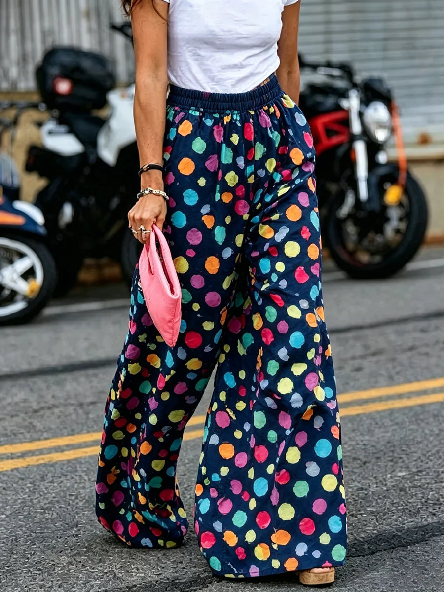 High Waist Polka Dot Wide Leg Palazzo Pants for Women