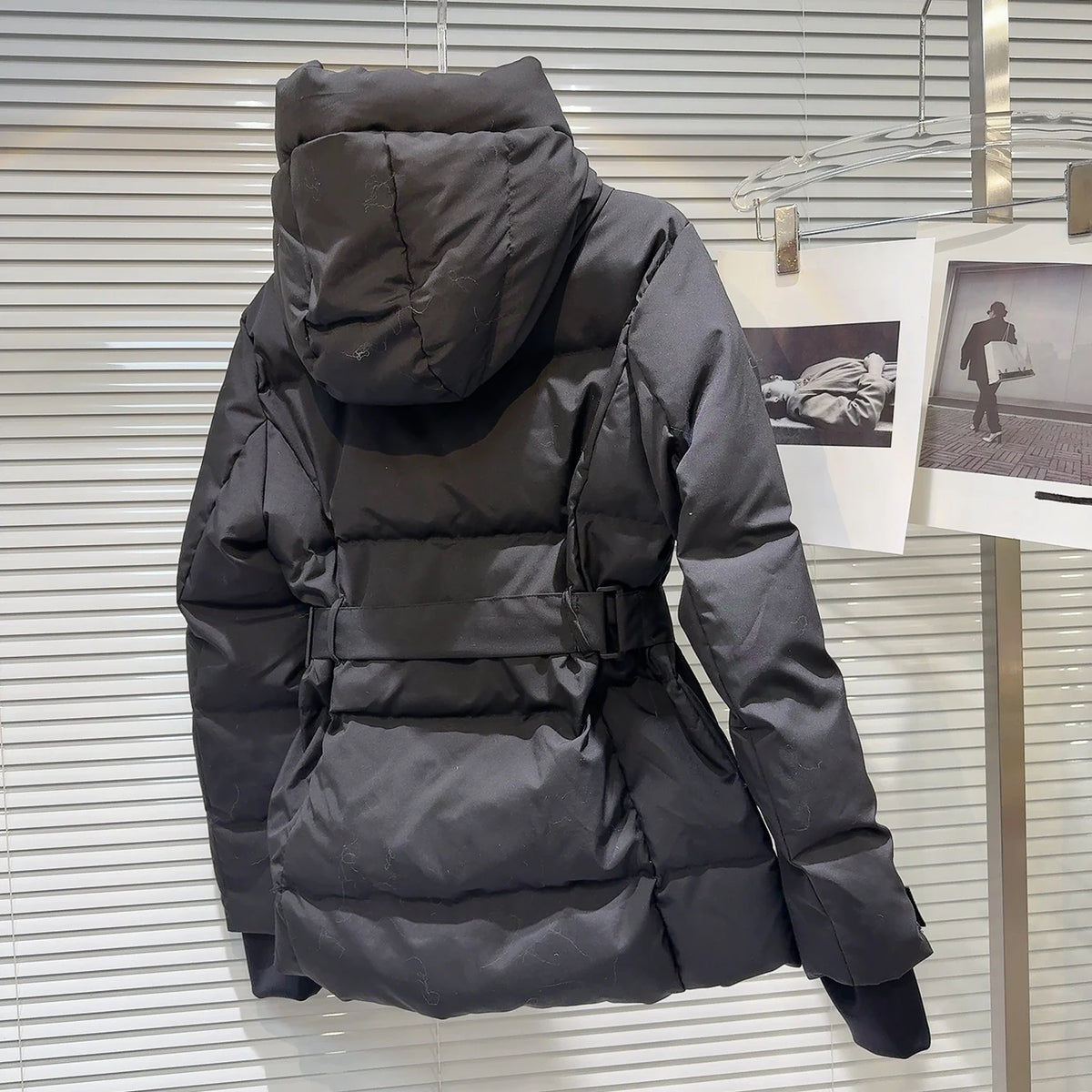 Warm Belted Hooded Winter Puffer Down Jacket for Women
