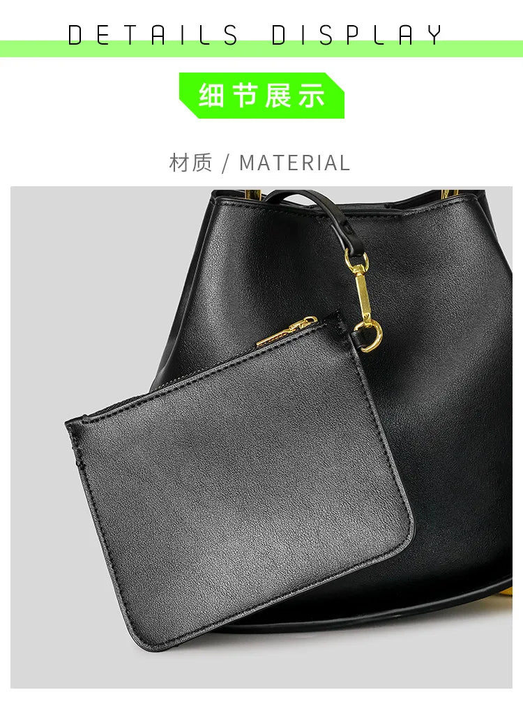 NEW Tote Bag PU Leather Bucket Simple Solid Color Underarm Fashion Casual Crossbody Shoulder Bag Shopping