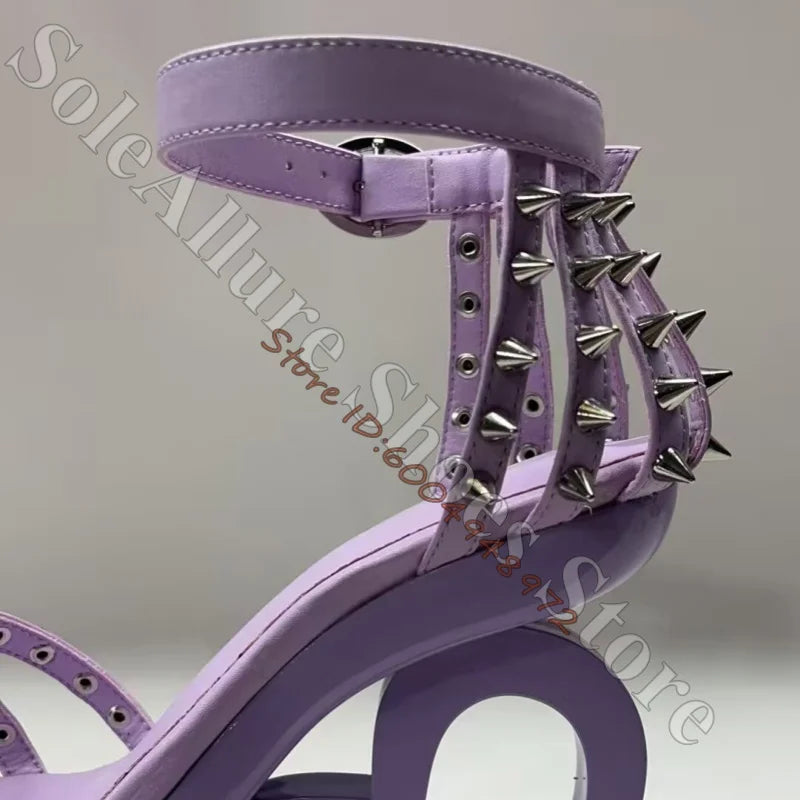 Glossy Patent Leather Spiked Heart Cage Wedge Sandals For Women