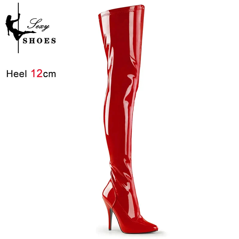 Plus Size Over-The-Knee Leather Stiletto Boots for Women