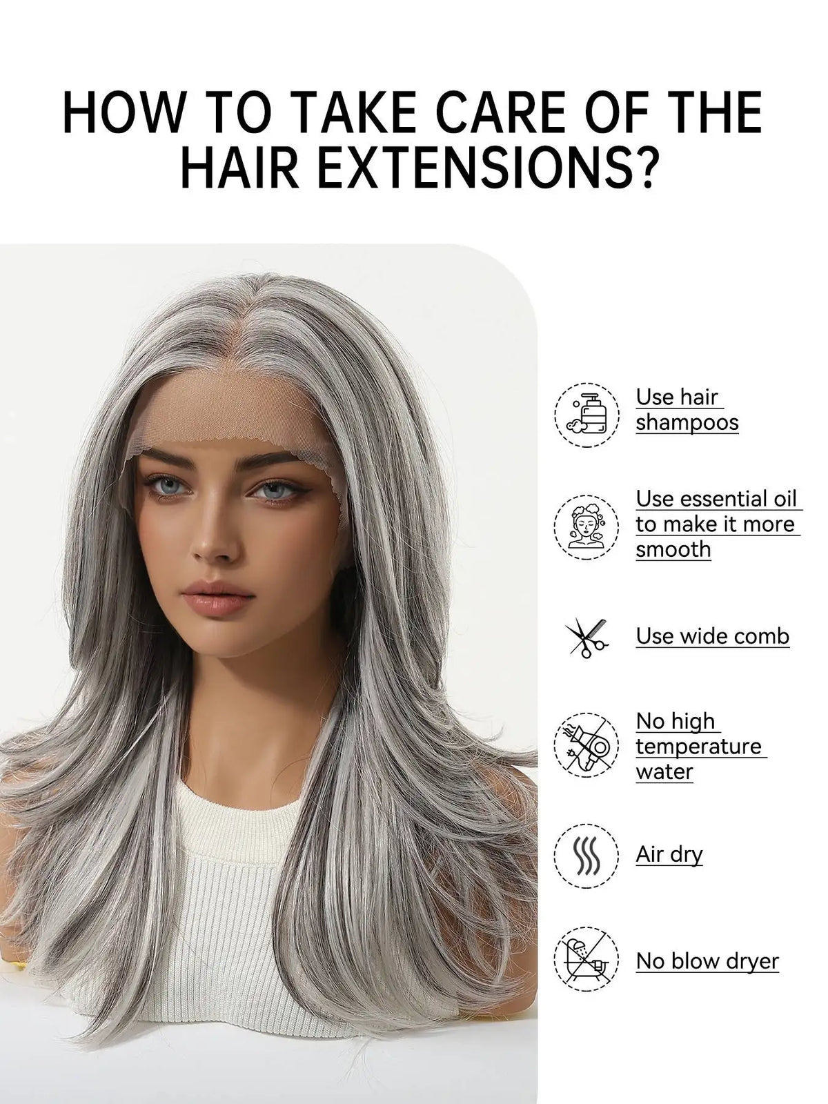 Long Silver Grey Lace Front Wig With Realistic Pre Plucked Hairline for Women