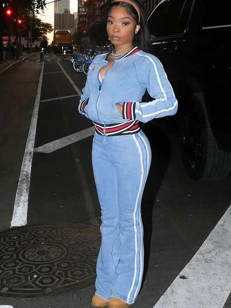 Panelled Stripe Zip Up Coat Tracksuit