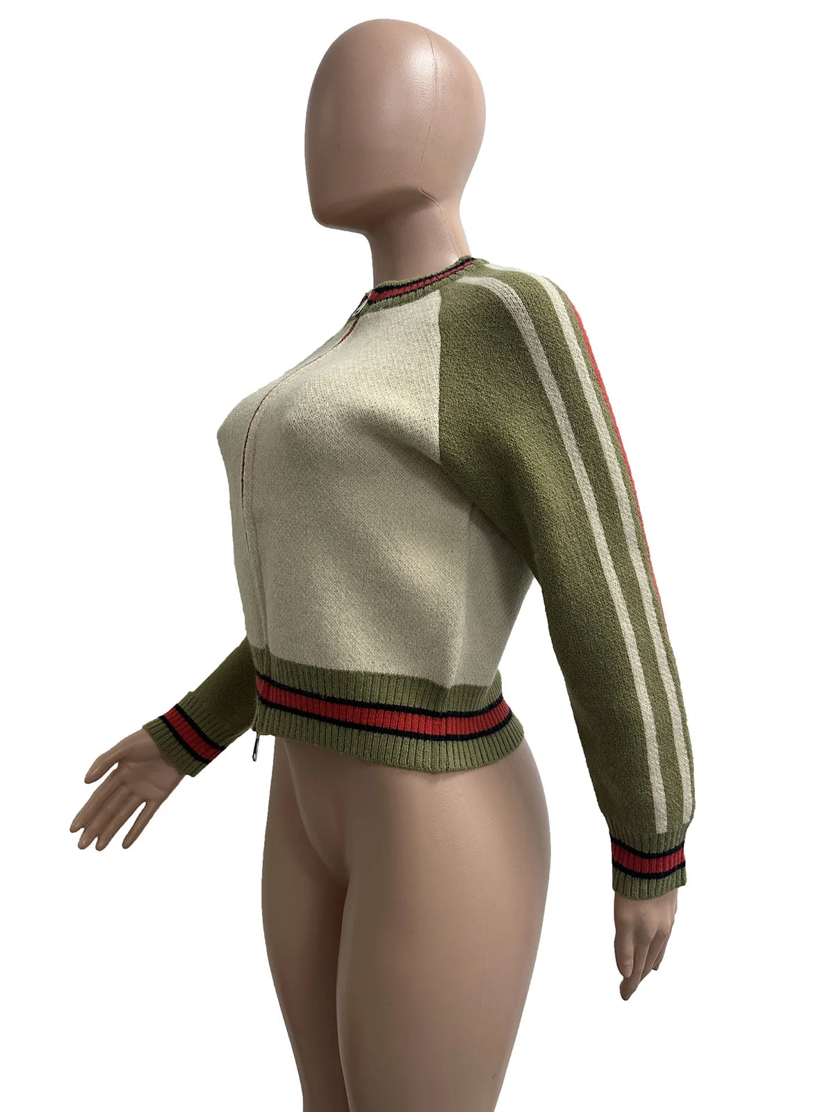 Warm Knitted Cropped Varsity Sweater Jacket for Women