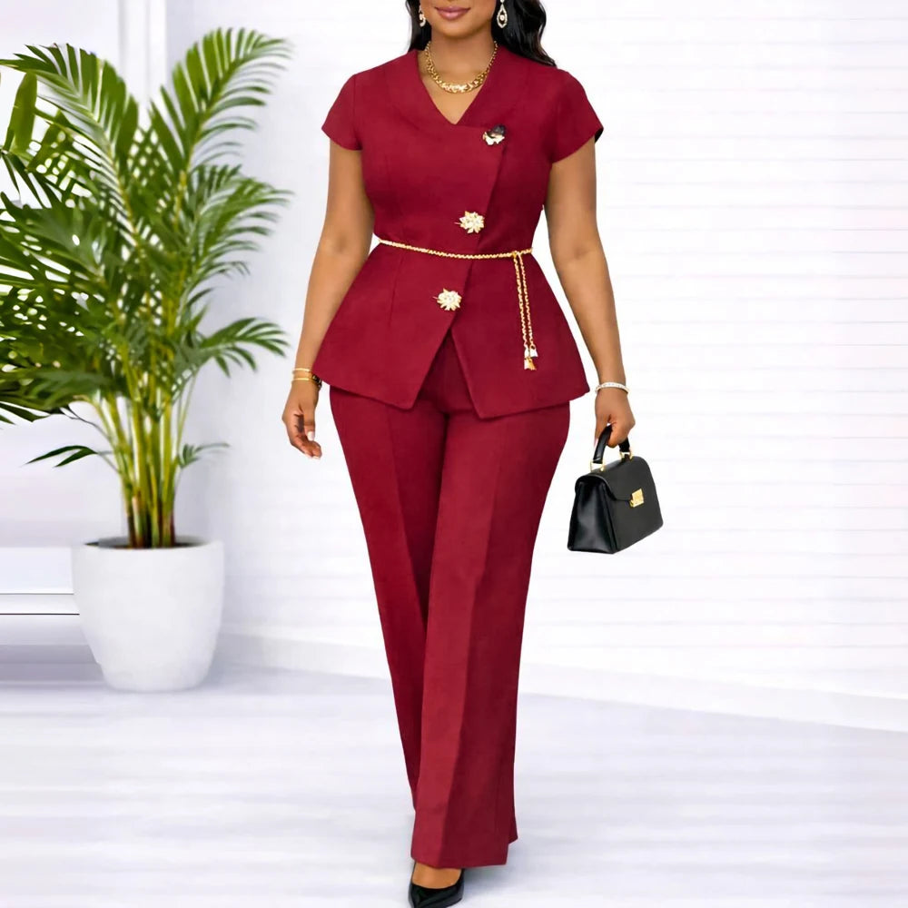 Elegant Formal Two Piece Wide Leg Pant Suit for Women